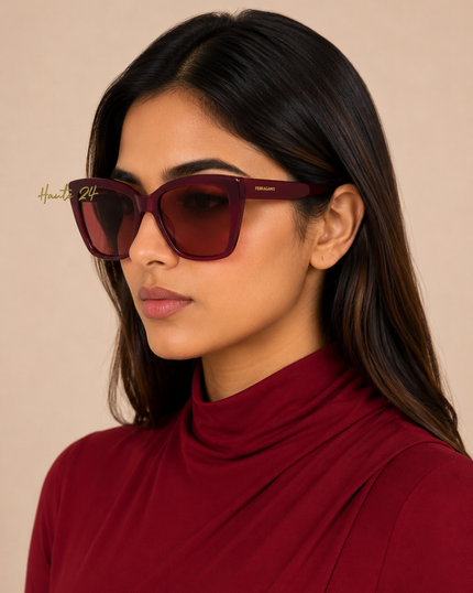 FERRAGAMO Burgundy Cat Eye Ladies Sunglasses