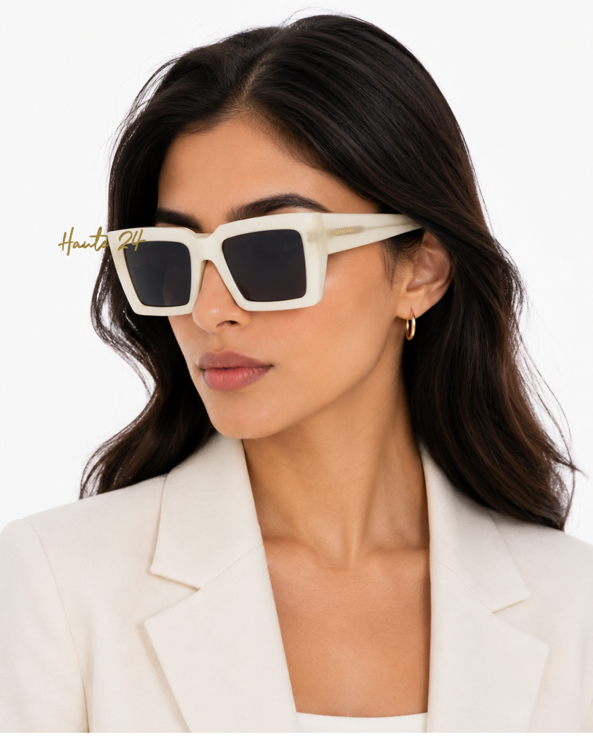 FERRAGAMO Grey Rectangular Ladies Sunglasses