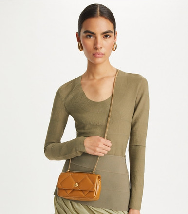 TORY BURCH Mini Kira Diamond Quilt Flap Bag -  Tan image 0