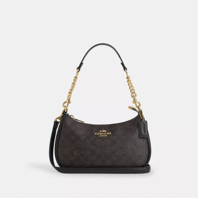 COACH Teri Shoulder Bag In Signature Canvas - Gold/Walnut/Black image 0