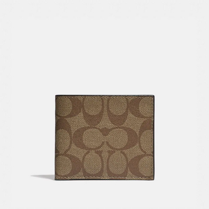 COACH Billfold Wallet In Signature Canvas - Gunmetal/Tan image