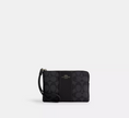 COACH Corner Zip Wristlet In Signature Canvas With Stripe - Gunmetal/Charcoal/Black image