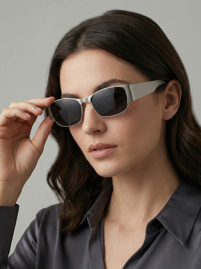 [AT DELHI] SAINT LAURENT SL 738 001 SL Logo Sunglasses - Silver image 1