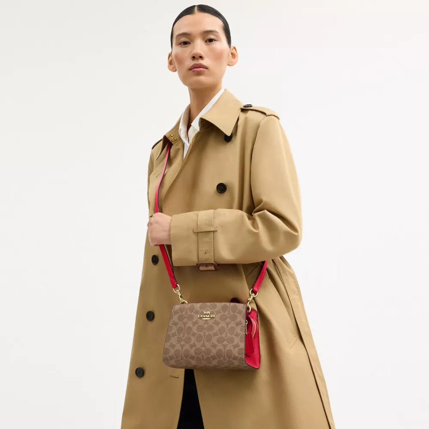 COACH Gia Crossbody Bag In Signature Canvas - Gold/Tan/Carnation image 1