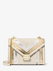 [AT DELHI] MICHAEL KORS  Whitney Medium Signature Logo and Metallic Shoulder Bag - Pl Gld Multi image 0