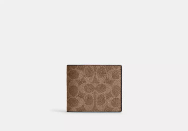 COACH Id Billfold Wallet In Signature Canvas - Tan/Black image 3