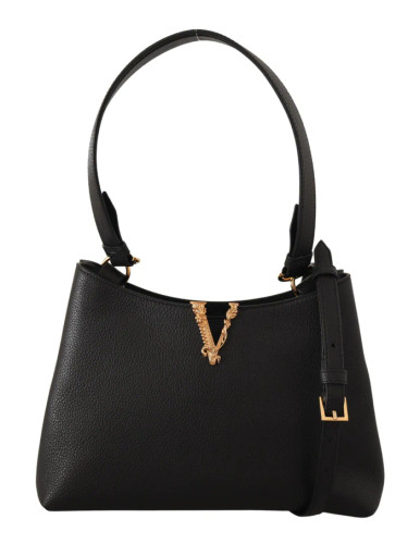VERSACE Calf Leather Small Hobo Shoulder  bag - Black image 4