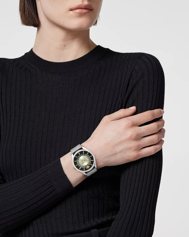 VERSACE New V Circle Quartz Men's Black Guilloche Dial Watch image 1
