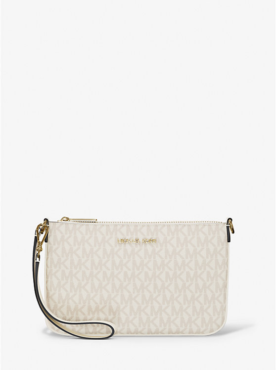 MICHAEL kORS Jet Set small convertible wristlet bag with exclusive logo - LIGHT CREAM MULTICOLOR image