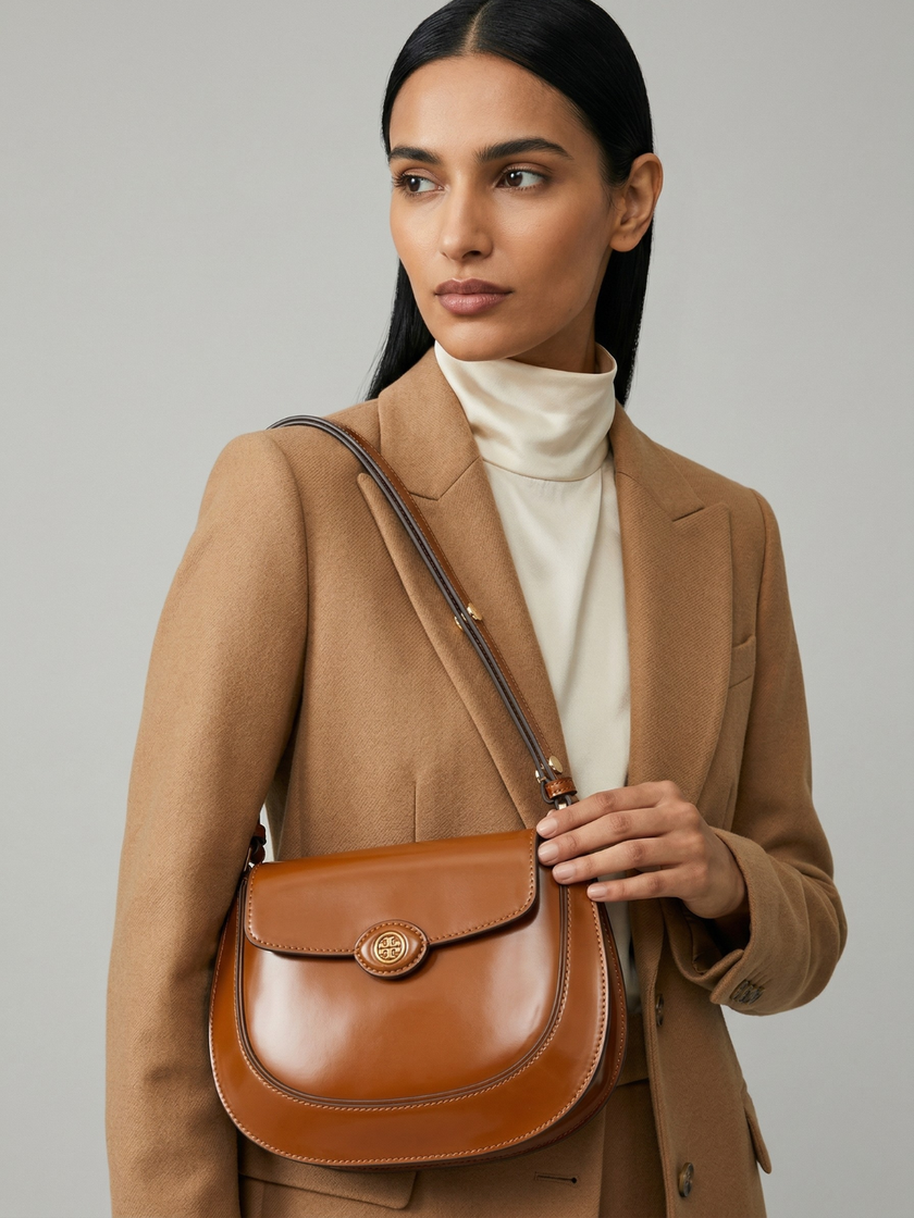 [AT DELHI] TORY BURCH Robinson Spazzolato Small Flap Bag - Dark Sienna image 0