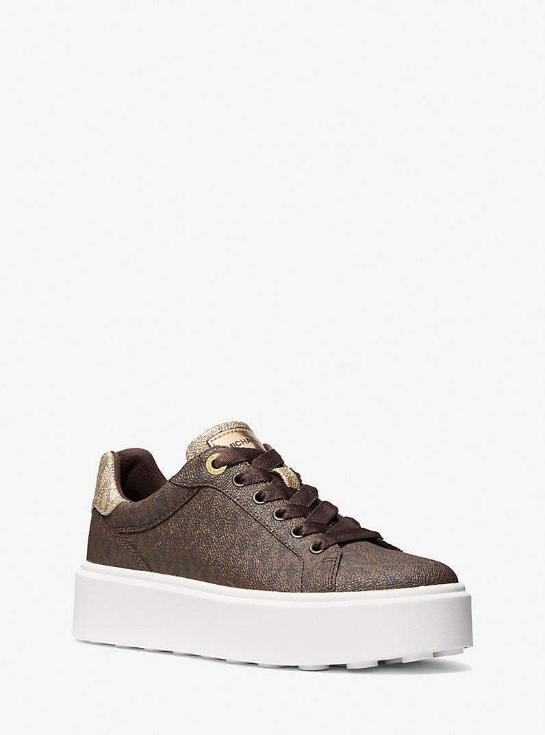 [ARRIVING] MICHAEL KORS Romey Metallic Two-Tone Signature Logo Platform Sneaker - Brown image 0