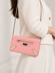 BALENCIAGA Leather Shoulder Bag with Silver Buckle and Chain Strap
