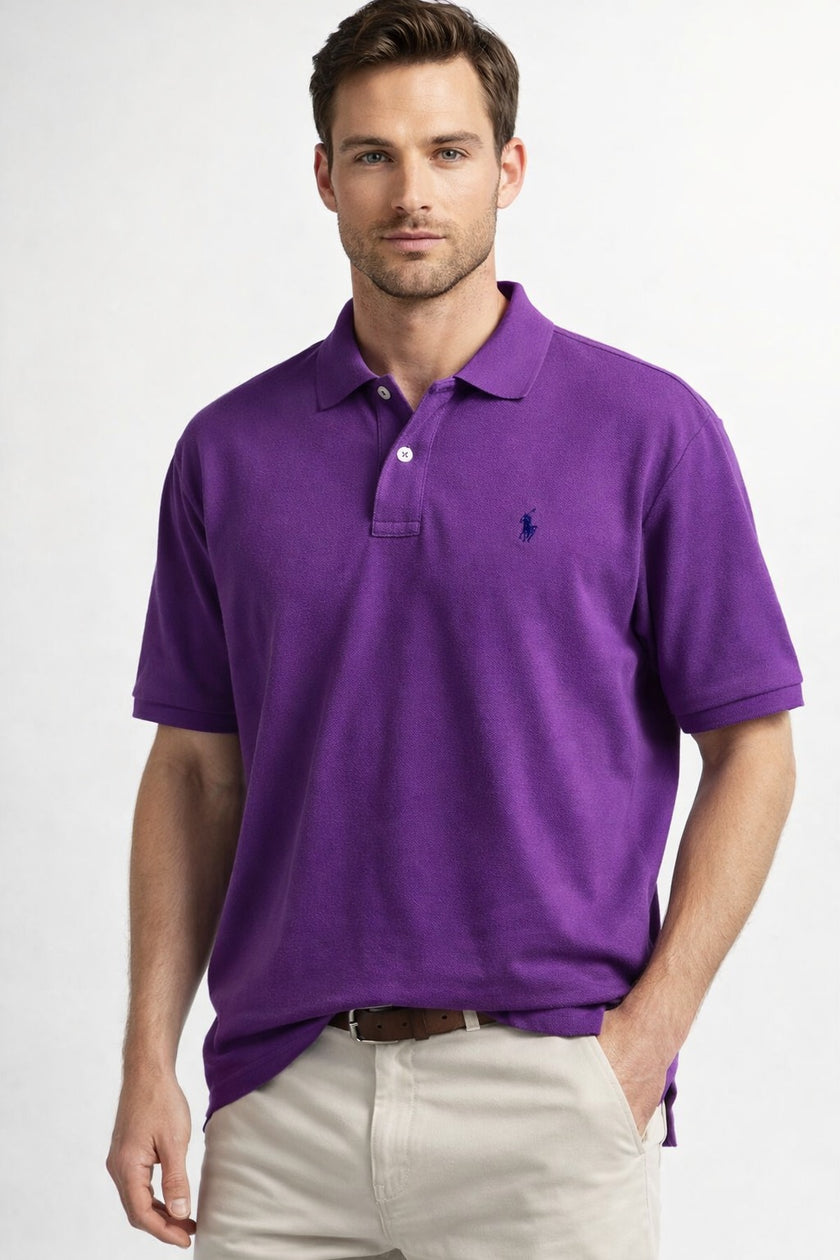 POLO RALPH LAUREN Slim Fit Mesh Polo Shirt - Paloma Purple / Navy (@Delhi Studio) image 0