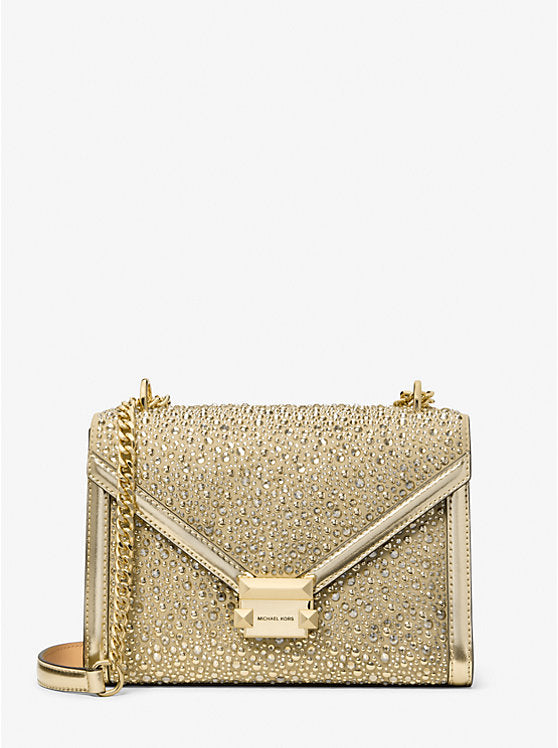 MICHAEL KORS Whitney Medium Embellished Metallic Shoulder Bag - Pale Gold image 0