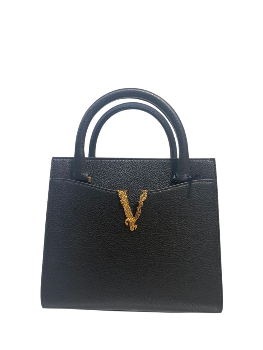 VERSACE Small Vitello Top Handle Bag - Black image