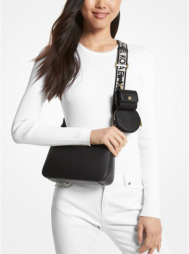 MICHAEL KORS Jet Set Saffiano Leather Crossbody Bag with Case for Apple Airpods Pro - Black image 2