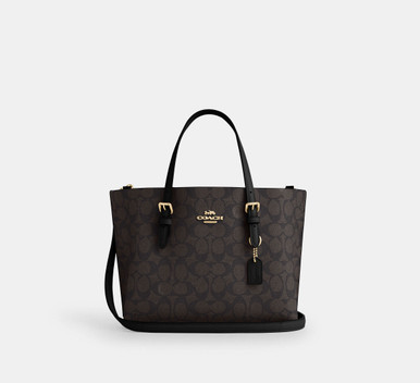COACH Mollie Tote Bag 25 In Signature Canvas - Gold/Walnut/Black image 3