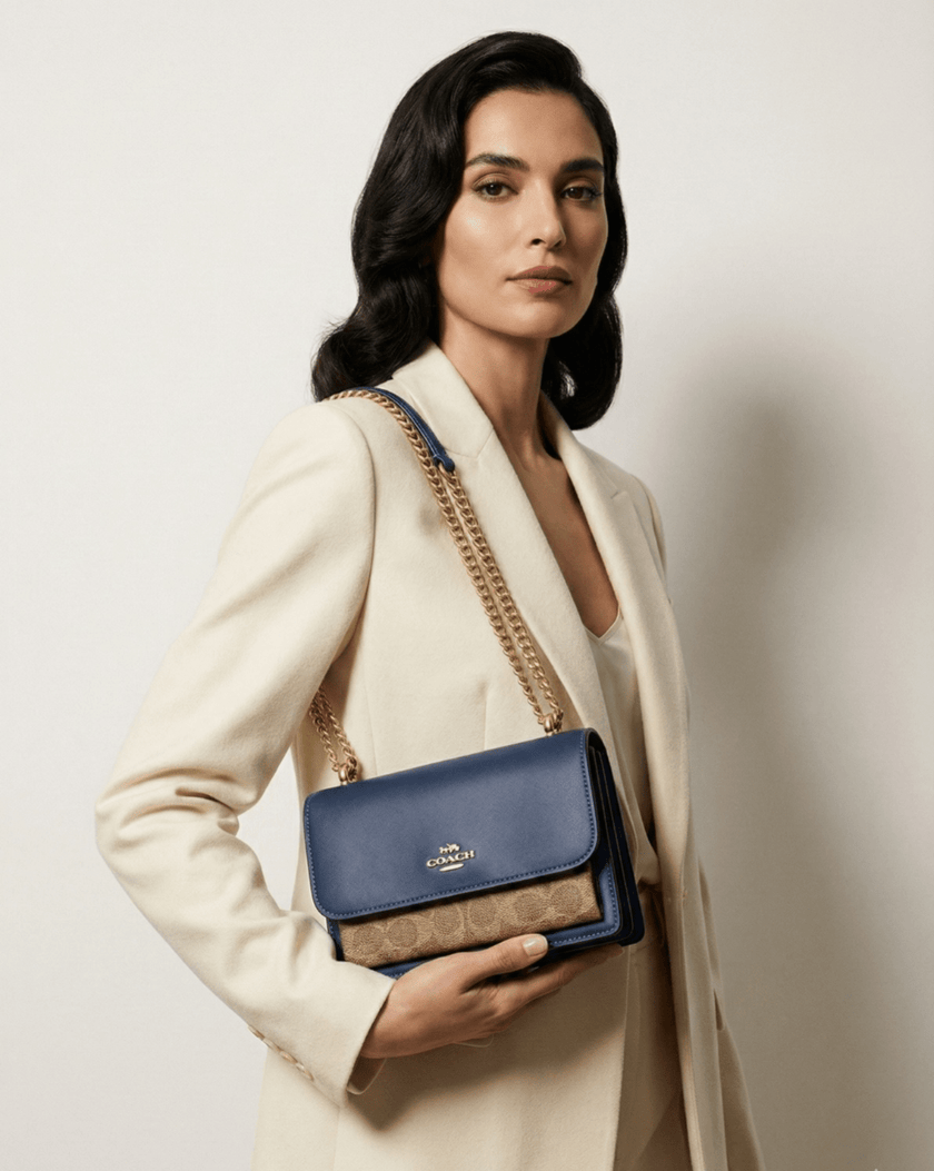 [AT DELHI] COACH Mini Klare Crossbody Bag In Signature Canvas - Deep Blue/Tan image 1
