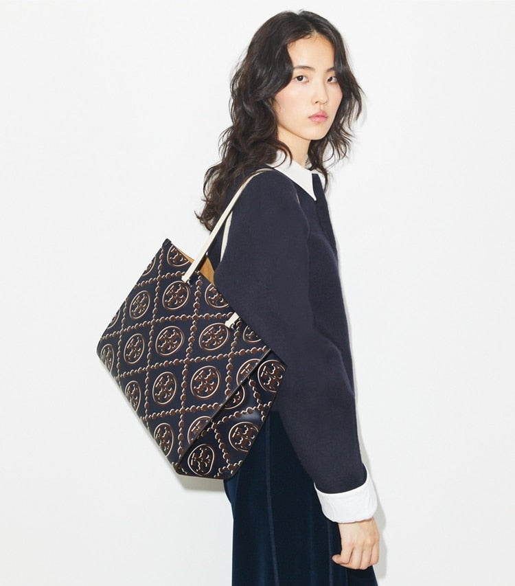 TORY BURCH T Monogram Contrast Embossed Tote - Tory Navy / John Coco image 1