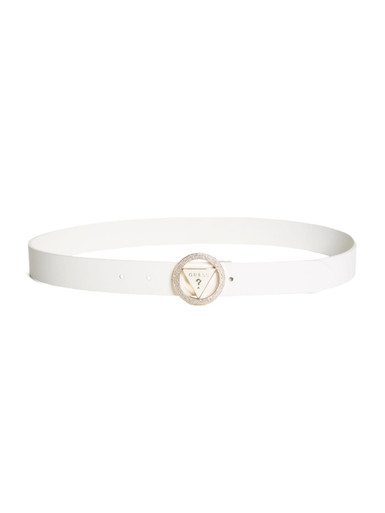 GUESS Round Rhinestone Logo Belt - White image 0