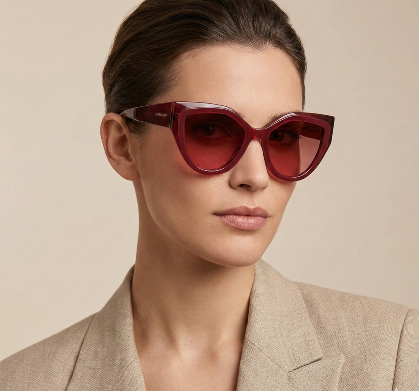 SALVATORE FERRAGAMO Burgundy Cat Eye Ladies Sunglasses (Arriving In Delhi) image 1