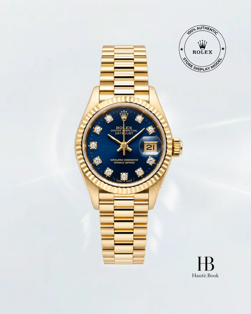 [Store Display] ROLEX Datejust Blue Diamond Full Gold President Bracelet 26 mm