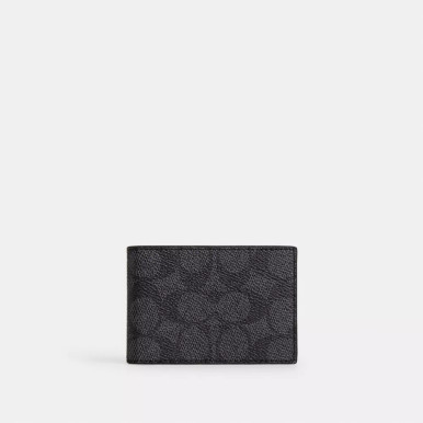 COACH Compact Billfold Wallet In Signature Canvas - Signature Canvas/Charcoal image 2
