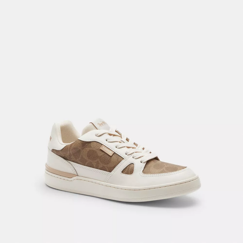 COACH Clip Court Low Top Sneaker In Signature Canvas - Khaki/Chalk, 6.5 image
