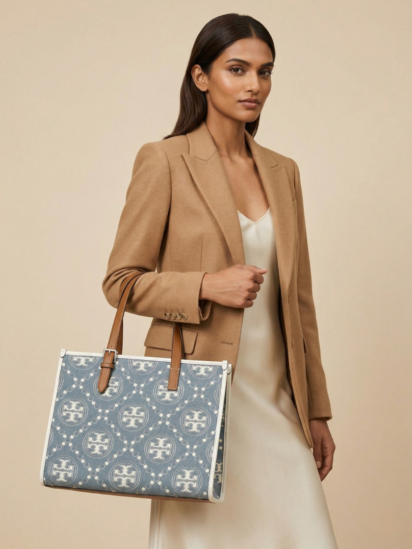 [ARRIVING] TORY BURCH Small T Monogram Denim Tote Bag image 0