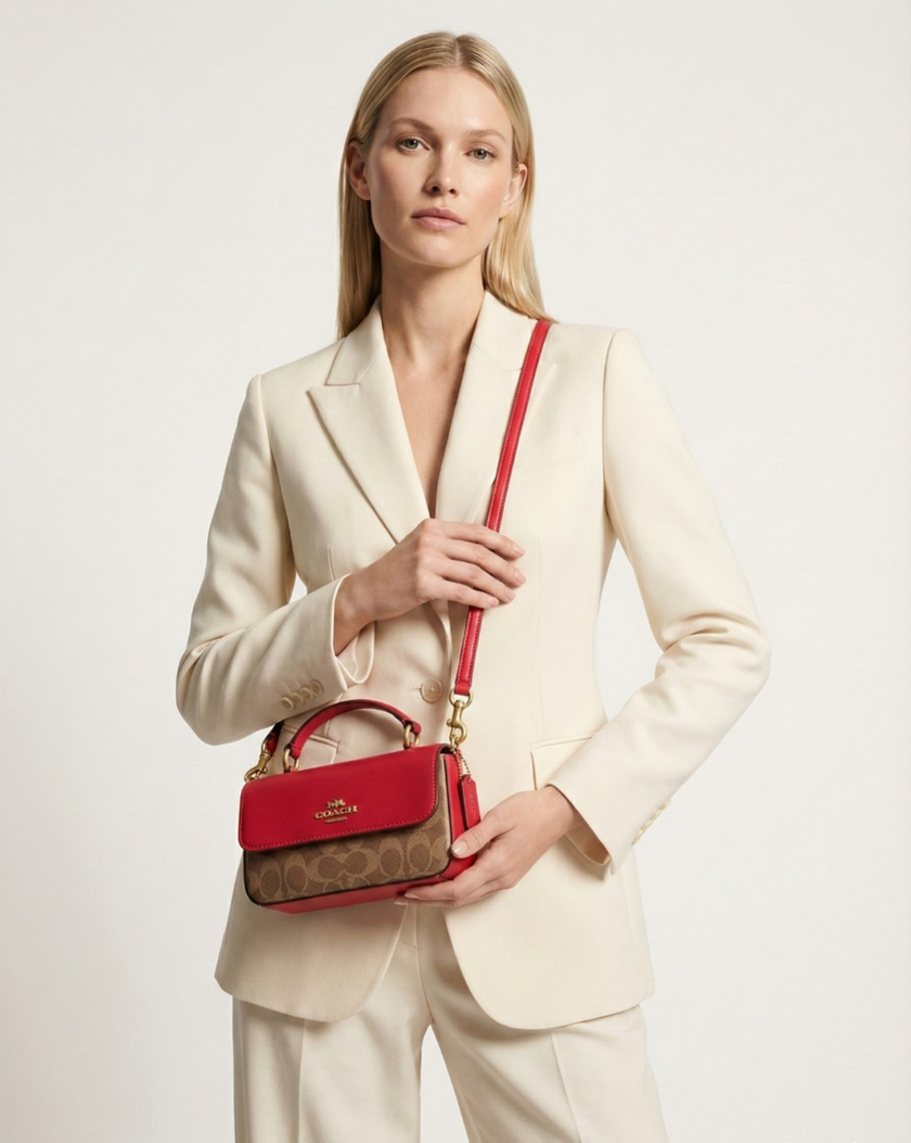 COACH Mini Josie Top Handle Bag In Signature Canvas - Gold/Tan/Carnation image 0