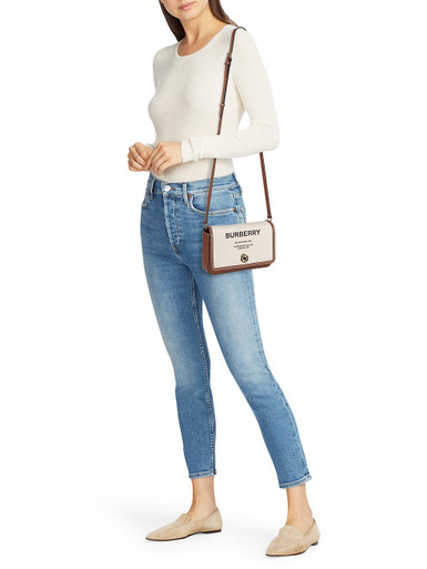 BURBERRY New Hampshire Horseferry Canvas & Leather Crossbody Bag - Natural image 0