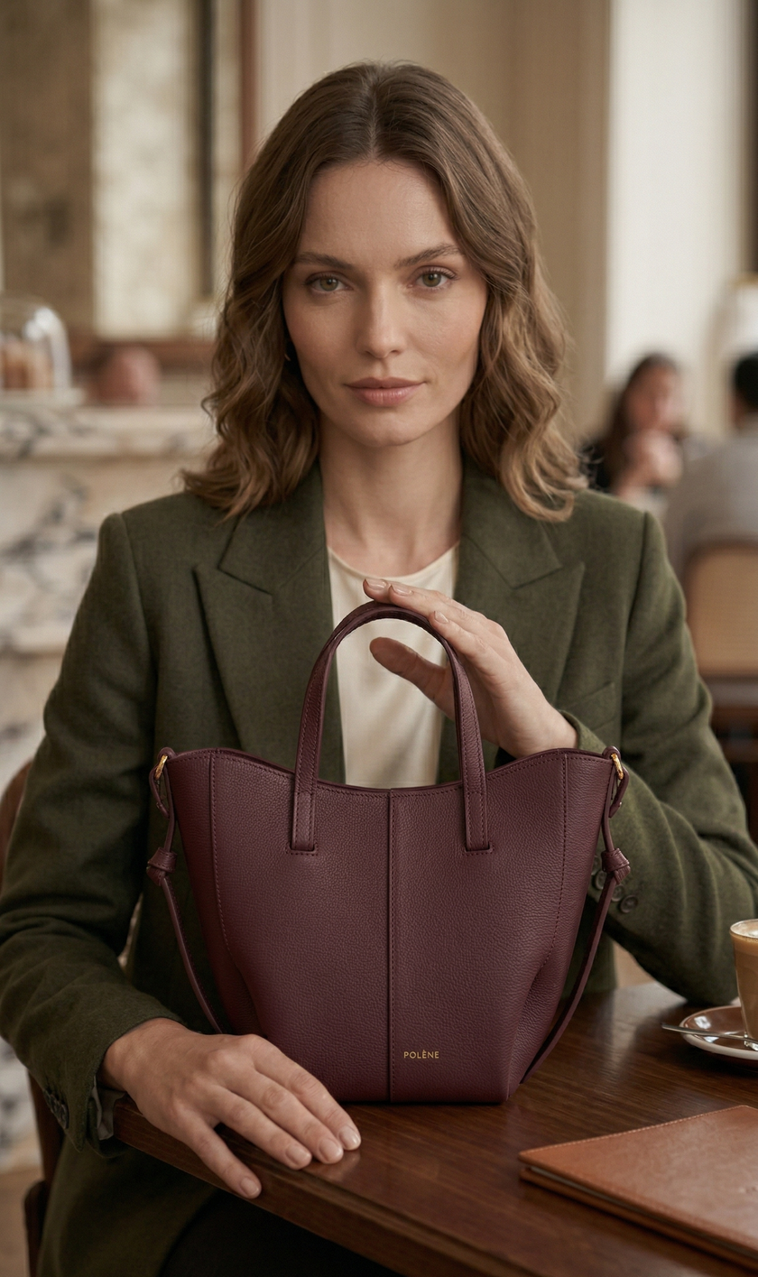 POLENE Cyme Tote Nano Grainy Black Cherry Edition image 0