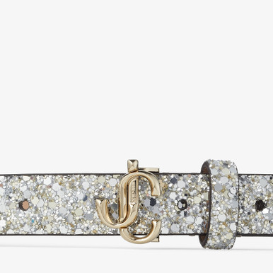 JIMMY CHOO Mini Helina Champagne Glitter Fabric Belt image 2
