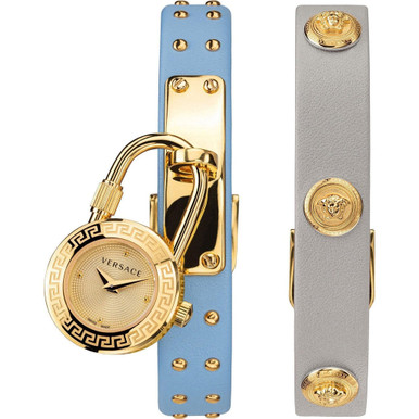 VERSACE Medusa Lock Icon Quartz White Dial Blue Leather Strap Watch image 2
