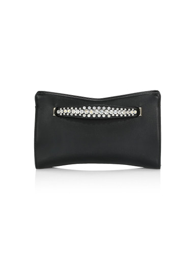 JIMMY CHOO Venus Embellished Leather Clutch-On-Chain - Black image 4