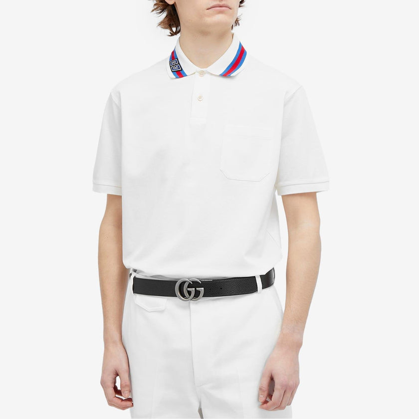GUCCI Men's White Cotton Piquet Polo With Square Gg image 0