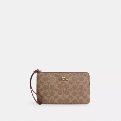 COACH  Large Corner Zip Wristlet In Signature Canvas - Gold/Tan/Brown image 2