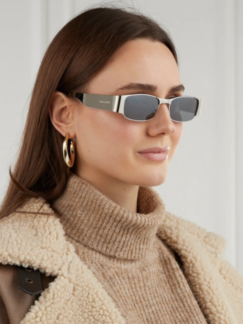 [AT DELHI] SAINT LAURENT SL 738 001 SL Logo Sunglasses - Silver image 0