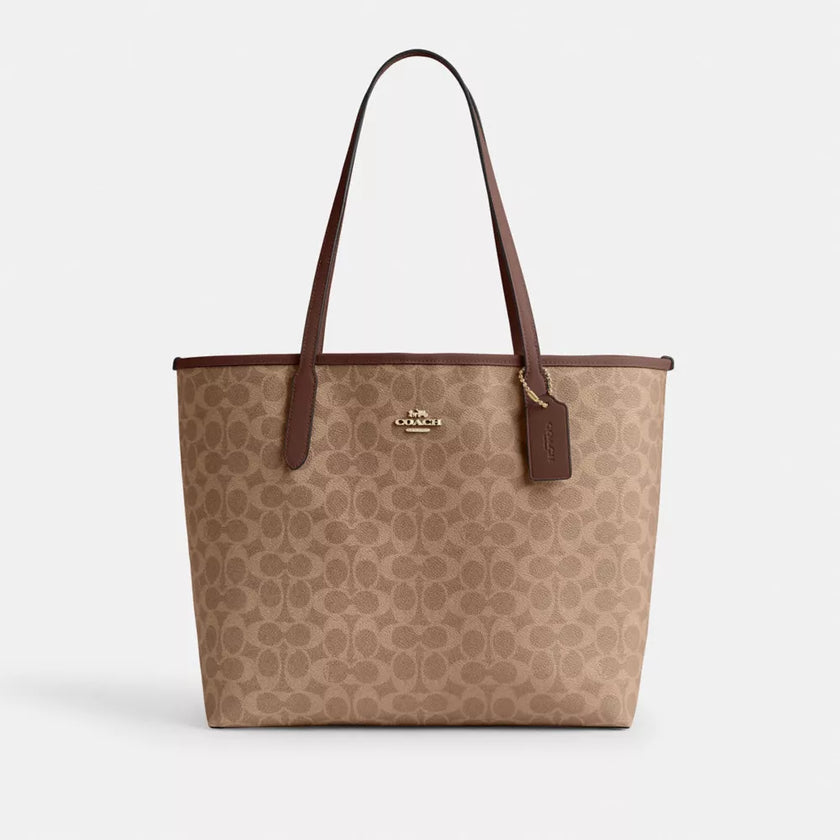 COACH City Tote Bag In Signature Canvas - Gold/Tan/Brown image 0