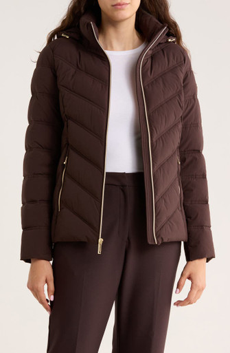 MICHAEL KORS  Water Resistant Chevron Quilted Jacket - Chocolate image 1