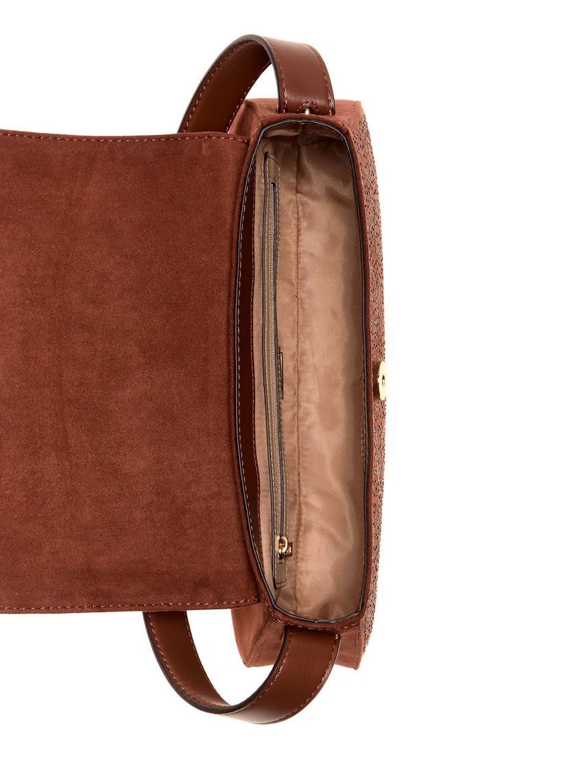 Guess Avelina Rhinestone Logo Shoulder Bag - Brown image 3