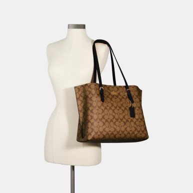 COACH Mollie Tote Bag In Signature Canvas - Gold/Khaki/Black image 0