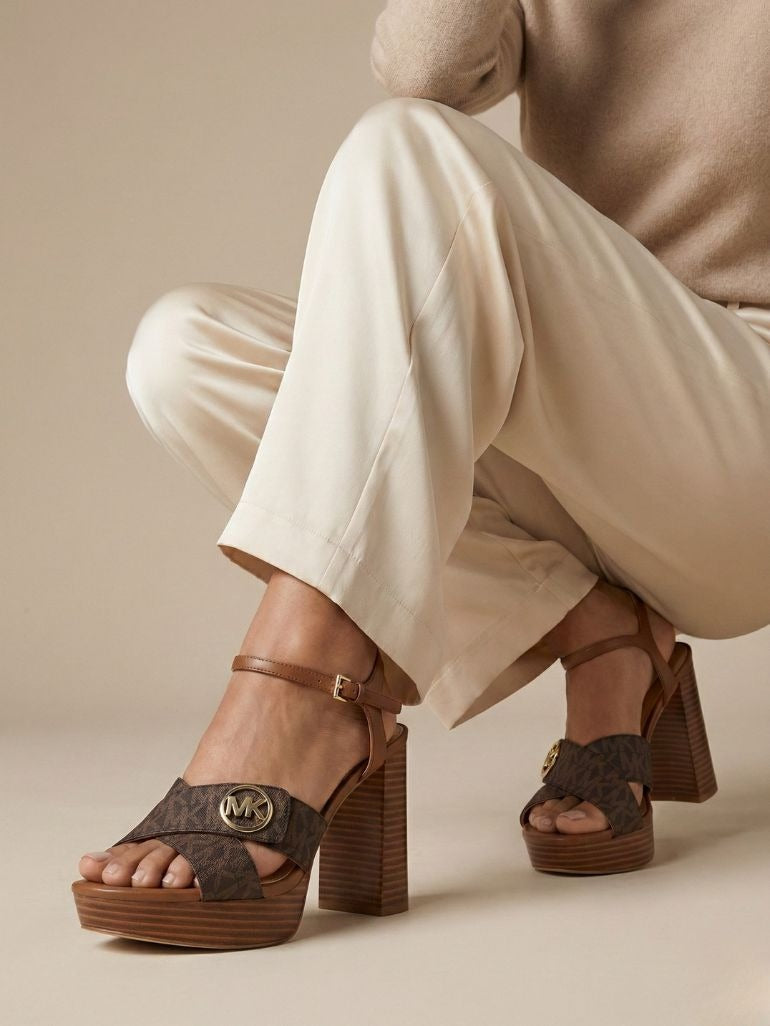 MICHAEL KORS Hannah Signature Logo Platform Sandal - Brown image 0