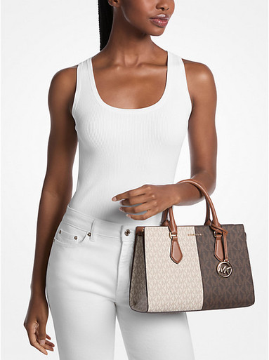 MICHAEL KORS Sheila Medium Two-Tone Metallic Signature Logo Satchel image 1