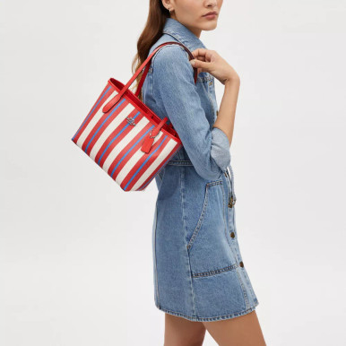 COACH Small City Tote With Stripe Print image 1