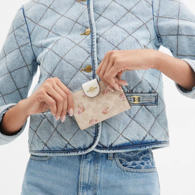 COACH Medium Corner Zip Wallet In Signature Canvas With Floral Print image 1