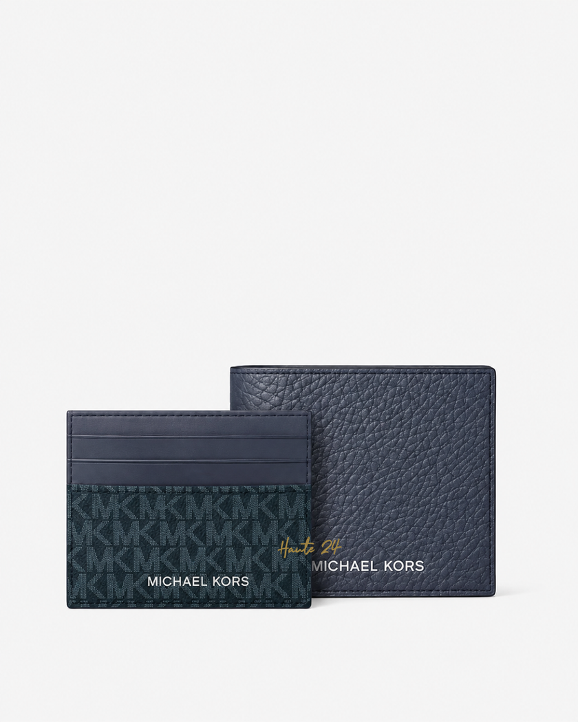 MICHAEL KORS Pebbled Leather Billfold Wallet and Signature Logo Card Case Gift Set
