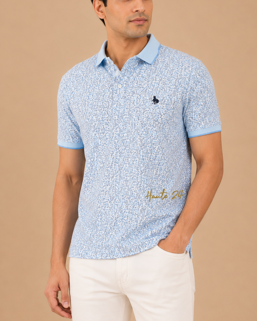 VAN HEUSEN Blue Print Polo Neck T-shirt