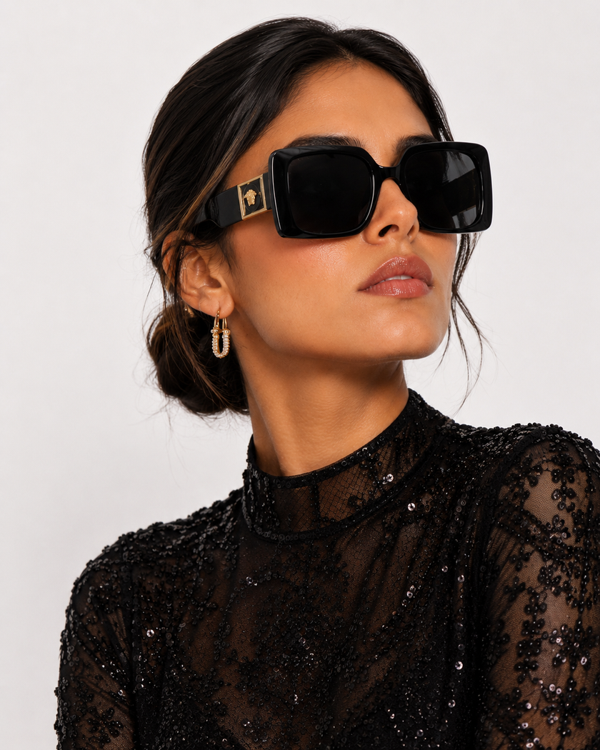 VERSACE Dark Gray Rectangular Ladies Sunglasses