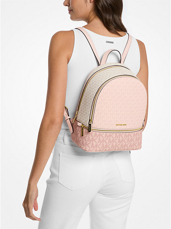 MICHAEL KORS Rhea Medium Color-Block Signature Logo Backpack - Pwd Blsh Mlt image 1